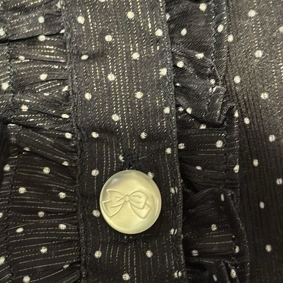 Soup Blue Polka Dot Blouse size‎ s/m  3/4 sleeves  ruffles many style details - Picture 14 of 14